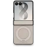 Husă pentru Samsung Galaxy Z Flip8, Guess Ring Stand Grained Classic Logo MagSafe, Bej
