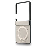 Husă pentru Samsung Galaxy Z Flip8, Guess Ring Stand Grained Classic Logo MagSafe, Bej