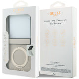 Husă pentru Samsung Galaxy Z Flip8, Guess Ring Stand Grained Classic Logo MagSafe, Bej