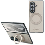 Husă pentru Samsung Galaxy Z Fold8 Ultra, Guess Ring Stand Grained Classic Logo MagSafe, Bej