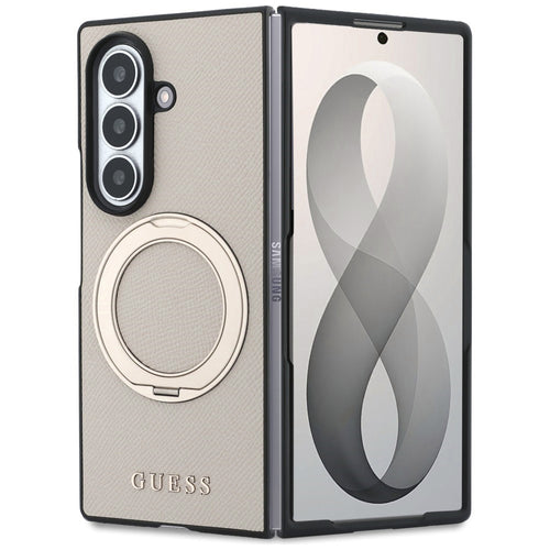 Husă pentru Samsung Galaxy Z Fold8 Ultra, Guess Ring Stand Grained Classic Logo MagSafe, Bej