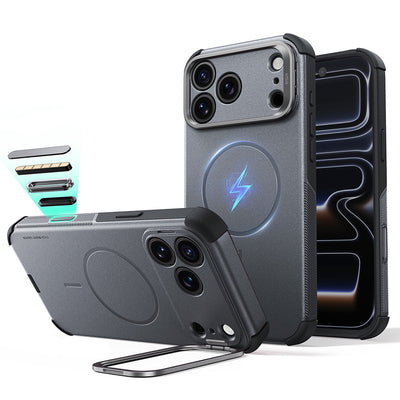 Husă pentru iPhone 17 Pro / iPhone 18 Pro, ESR Cyber Armor Kickstand, Gri închis