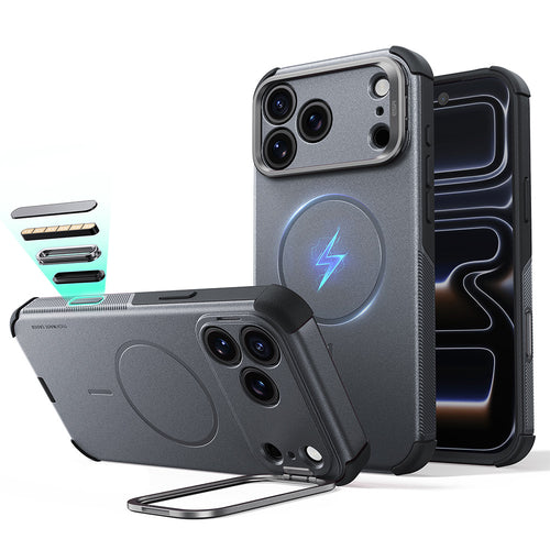 Husă pentru iPhone 17 Pro / iPhone 18 Pro, ESR Cyber Armor Kickstand, Gri închis