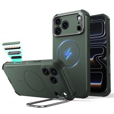 Husă pentru iPhone 17 Pro / iPhone 18 Pro, ESR Cyber Armor Kickstand, Verde