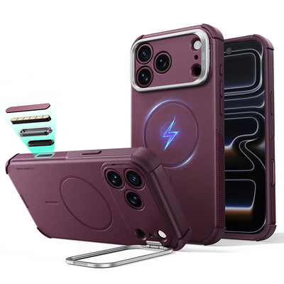 Husă pentru iPhone 17 Pro / iPhone 18 Pro, ESR Cyber Armor Kickstand, Bordo mat