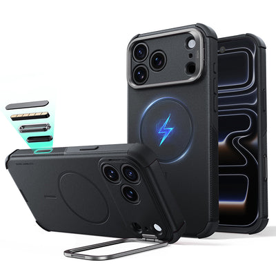 Husă pentru iPhone 17 Pro / iPhone 18 Pro, ESR Cyber Armor Kickstand, Neagră