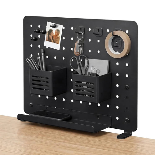 Panou organizator birou pentru Spigen Clamp-on Rail Desk Pegboard LD405, cu suporturi interschimbabile, Metal, Negru