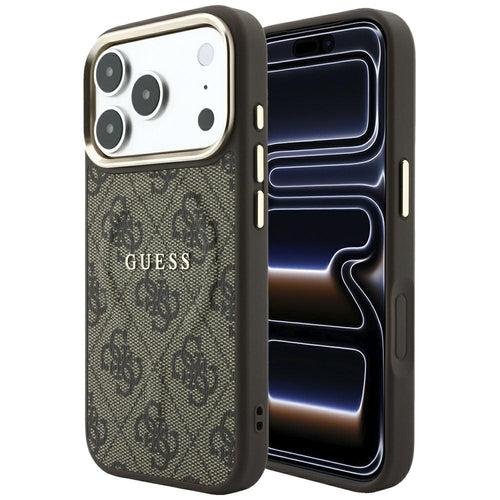 Husă pentru iPhone 17 Pro Max / iPhone 18 Pro Max, Guess 4G Embossed Classic MagSafe, Maro