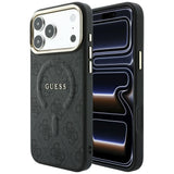 Husă pentru iPhone 17 Pro / iPhone 18 Pro, Guess 4G Embossed Classic MagSafe, Neagră