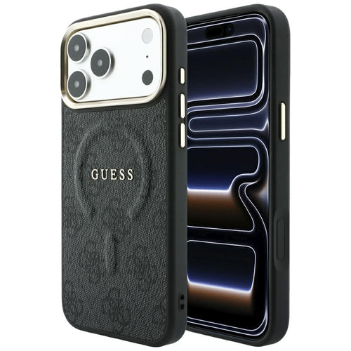 Husă pentru iPhone 17 Pro / iPhone 18 Pro, Guess 4G Embossed Classic MagSafe, Neagră