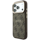Husă pentru iPhone 17 Pro / iPhone 18 Pro, Guess 4G Embossed Classic MagSafe, Maro