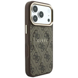 Husă pentru iPhone 17 Pro / iPhone 18 Pro, Guess 4G Embossed Classic MagSafe, Maro