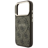 Husă pentru iPhone 17 Pro / iPhone 18 Pro, Guess 4G Embossed Classic MagSafe, Maro