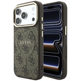 Husă pentru iPhone 17 Pro / iPhone 18 Pro, Guess 4G Embossed Classic MagSafe, Maro