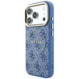 Husă pentru iPhone 17 Pro / iPhone 18 Pro, Guess 4G Embossed Classic MagSafe, Albastră