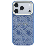 Husă pentru iPhone 17 Pro / iPhone 18 Pro, Guess 4G Embossed Classic MagSafe, Albastră