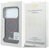 Husă pentru iPhone 17 Pro Max / iPhone 18 Pro Max, Guess Ring Stand Script Metal Logo MagSafe, Bordo