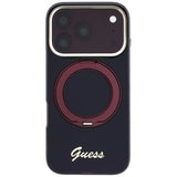 Husă pentru iPhone 17 Pro Max / iPhone 18 Pro Max, Guess Ring Stand Script Metal Logo MagSafe, Bordo