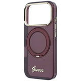 Husă pentru iPhone 17 Pro Max / iPhone 18 Pro Max, Guess Ring Stand Script Metal Logo MagSafe, Bordo
