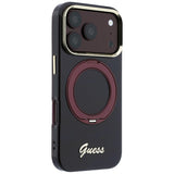 Husă pentru iPhone 17 Pro Max / iPhone 18 Pro Max, Guess Ring Stand Script Metal Logo MagSafe, Bordo