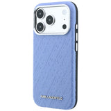 Husă pentru iPhone 17 Pro / iPhone 18 Pro, Karl Lagerfeld Grained Leather Metal Logo MagSafe, Albastră