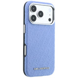 Husă pentru iPhone 17 Pro / iPhone 18 Pro, Karl Lagerfeld Grained Leather Metal Logo MagSafe, Albastră