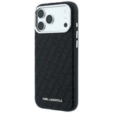 Husă pentru iPhone 17 Pro / iPhone 18 Pro, Karl Lagerfeld Grained Leather Metal Logo MagSafe, Neagră