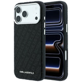 Husă pentru iPhone 17 Pro Max / iPhone 18 Pro Max, Karl Lagerfeld Grained Leather Metal Logo MagSafe, Neagră