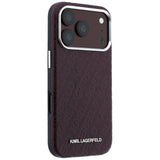Husă pentru iPhone 17 Pro / iPhone 18 Pro, Karl Lagerfeld Grained Leather Metal Logo MagSafe, Bordo