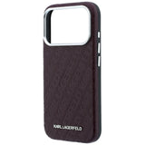 Husă pentru iPhone 17 Pro / iPhone 18 Pro, Karl Lagerfeld Grained Leather Metal Logo MagSafe, Bordo