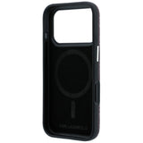Husă pentru iPhone 17 Pro / iPhone 18 Pro, Karl Lagerfeld Grained Leather Metal Logo MagSafe, Bordo