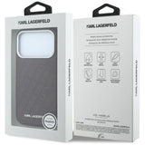 Husă pentru iPhone 17 Pro / iPhone 18 Pro, Karl Lagerfeld Grained Leather Metal Logo MagSafe, Bordo