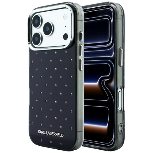 Husă pentru iPhone 17 Pro Max / iPhone 18 Pro Max, Karl Lagerfeld IML Rhinestones and Electroplated Logo, Neagră
