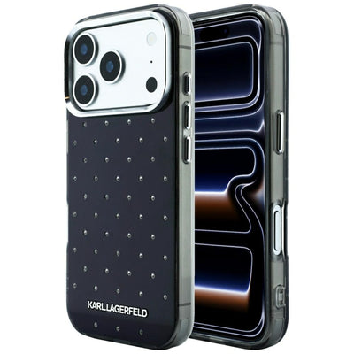 Husa pentru iPhone 17 Pro / iPhone 18 Pro, Karl Lagerfeld IML Rhinestones and Electroplated Logo, Neagra