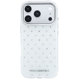 Husă pentru iPhone 17 Pro Max / iPhone 18 Pro Max, Karl Lagerfeld IML Rhinestones and Electroplated Logo, Albă