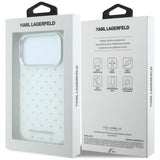 Husă pentru iPhone 17 Pro Max / iPhone 18 Pro Max, Karl Lagerfeld IML Rhinestones and Electroplated Logo, Albă