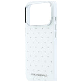 Husa pentru iPhone 17 Pro / iPhone 18 Pro, Karl Lagerfeld IML Rhinestones and Electroplated Logo, Alba