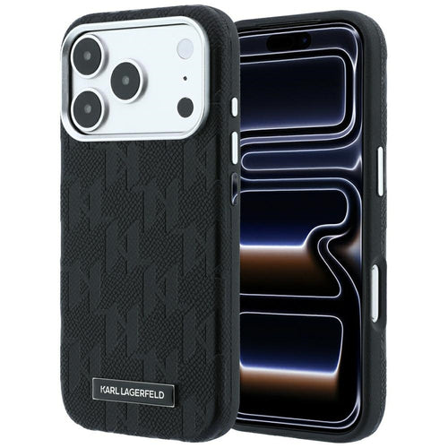 Husă pentru iPhone 17 Pro / iPhone 18 Pro, Karl Lagerfeld MagSafe Grained Leather Mono Resin Logo, Neagră