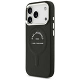 Husă pentru iPhone 17 Pro / iPhone 18 Pro, Karl Lagerfeld MagSafe Leather Embossed Ring Karl RSG Logo, Neagră