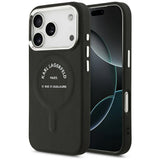 Husă pentru iPhone 17 Pro / iPhone 18 Pro, Karl Lagerfeld MagSafe Leather Embossed Ring Karl RSG Logo, Neagră