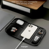 Organizator auto Spigen Sectional Catchall Tray LD403, 4 compartimente, suport telefon, baza antialunecare, poliuretan, Negru