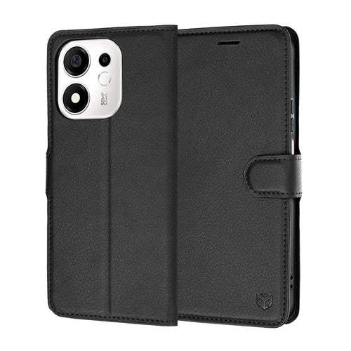 Husă pentru Honor 600 Smart, Techsuit Leather Folio, Neagră
