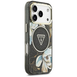 Husă pentru iPhone 18 Pro / iPhone 17 Pro, Guess IML Glitter Flowers Triangle MagSafe, Neagră