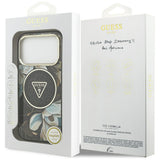 Husă pentru iPhone 18 Pro / iPhone 17 Pro, Guess IML Glitter Flowers Triangle MagSafe, Neagră