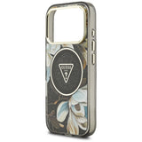 Husă pentru iPhone 18 Pro / iPhone 17 Pro, Guess IML Glitter Flowers Triangle MagSafe, Neagră