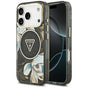 Husă pentru iPhone 18 Pro / iPhone 17 Pro, Guess IML Glitter Flowers Triangle MagSafe, Neagră