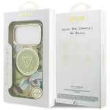 Husă pentru iPhone 17 Pro / iPhone 18 Pro, Guess IML Glitter Flowers Triangle MagSafe, Verde