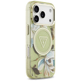 Husă pentru iPhone 17 Pro / iPhone 18 Pro, Guess IML Glitter Flowers Triangle MagSafe, Verde