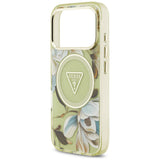 Husă pentru iPhone 17 Pro / iPhone 18 Pro, Guess IML Glitter Flowers Triangle MagSafe, Verde