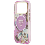 Husă pentru iPhone 17 Pro / iPhone 18 Pro, Guess IML Glitter Flowers Triangle MagSafe, Mov